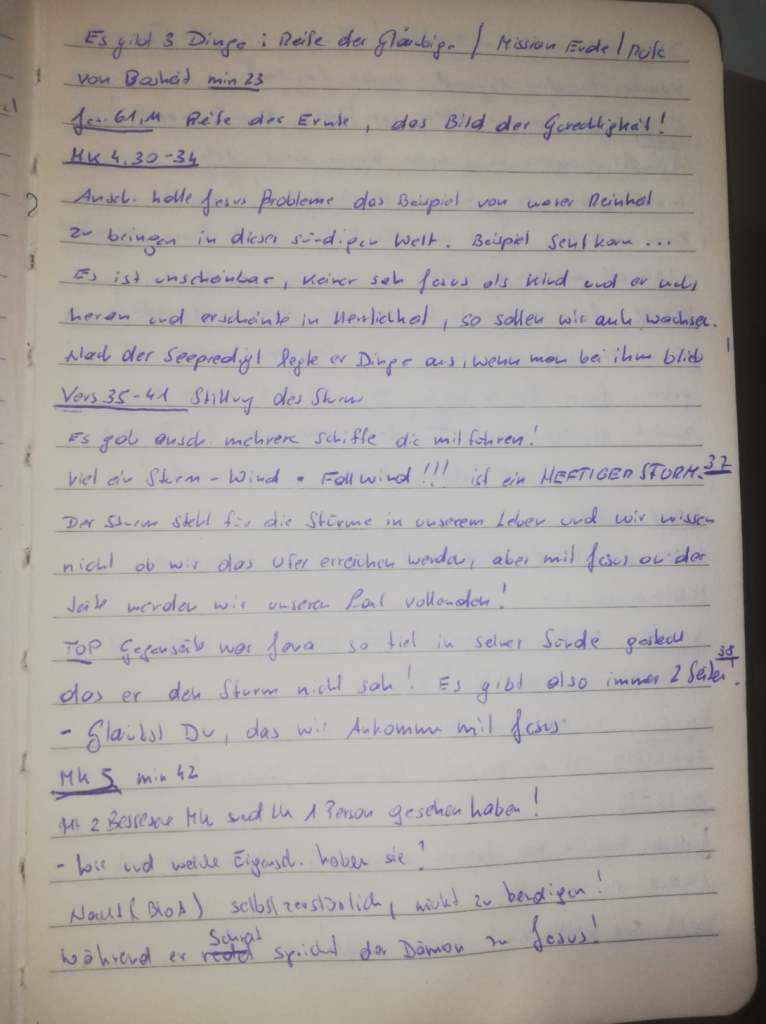 Markus 4,21-5,34 – handschriftliche Mitschrift