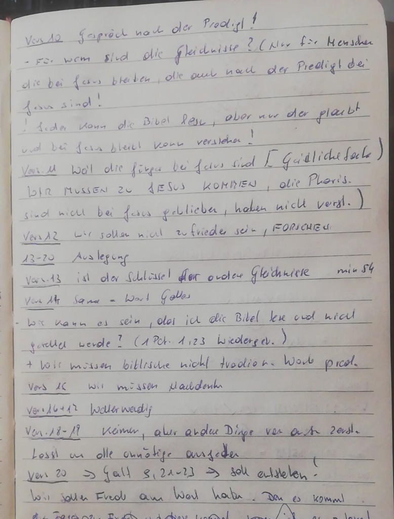 Markus 3 – handschriftliche Mitschrift