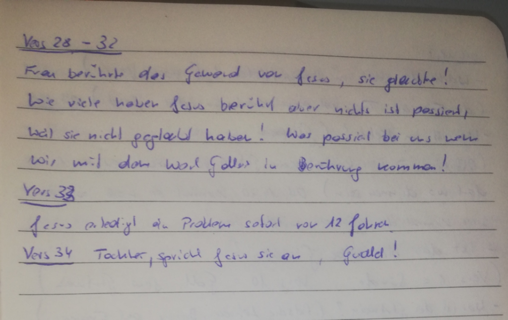 Markus 4,21-5,34 – handschriftliche Mitschrift