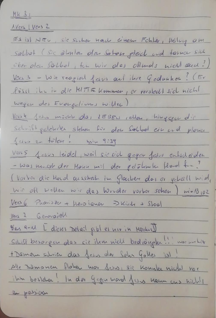 Markus 3 – handschriftliche Mitschrift