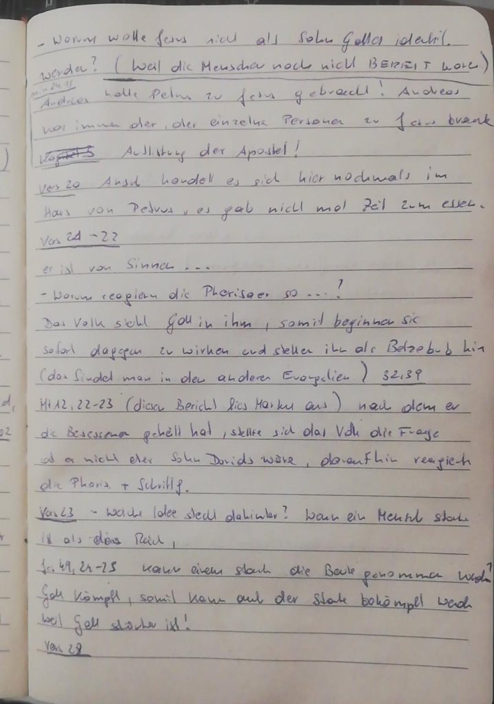 Markus 3 – handschriftliche Mitschrift